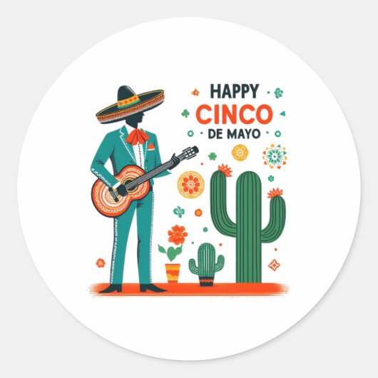 Mariachi Celebration – Happy Cinco de Mayo Runder Aufkleber (Vorderseite)