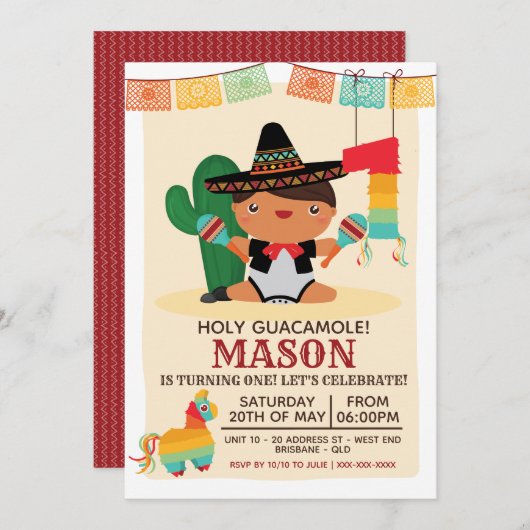 Mariachi Heilige Guacamole Einladung zu einem Jahr (Vorne/Hinten)