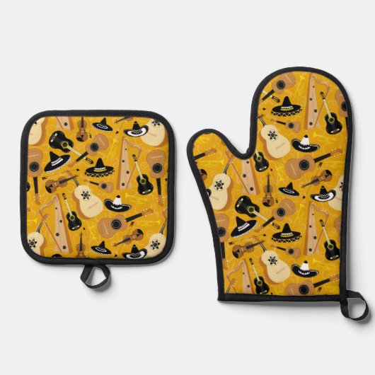 Mariachi Music Instruments Ofenhandschuh & Topflappen-Set (Vorderseite)