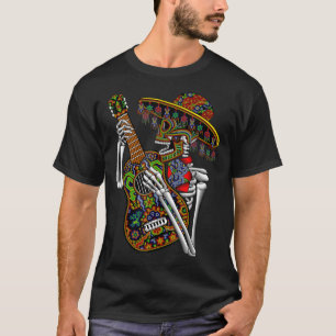 Mariachi Skeleton Gitarrenspiel Tag der Toten T-Shirt