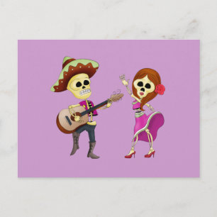 Mariachi tanzendes Paar Tag der Toten Postkarte