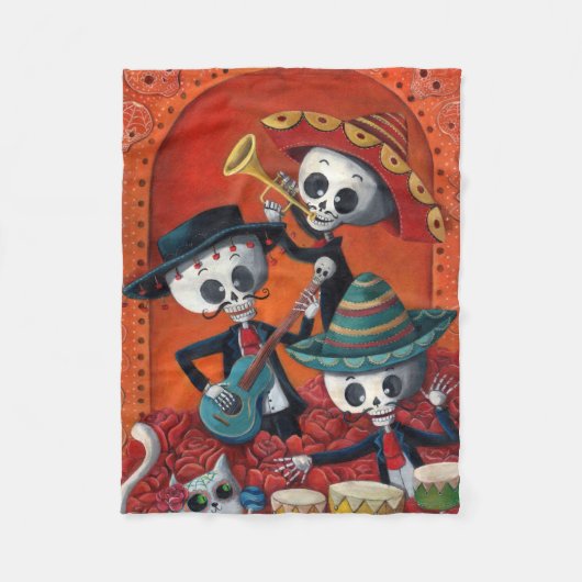 Mariachi-Trio Dia de Los Muertos Skeleton Fleecedecke (Vorderseite)