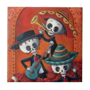 Mariachi-Trio Dia de Los Muertos Skeleton Fliese