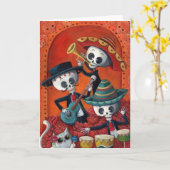 Mariachi-Trio Dia de Los Muertos Skeleton Karte (Gelbe Blume)