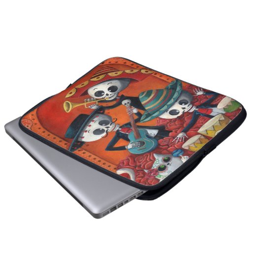 Mariachi-Trio Dia de Los Muertos Skeleton Laptopschutzhülle (Vorne Knopf)