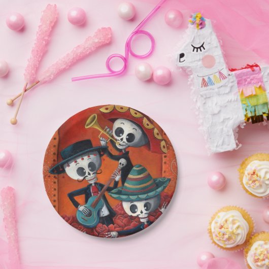 Mariachi-Trio Dia de Los Muertos Skeleton Pappteller (Party)