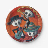Mariachi-Trio Dia de Los Muertos Skeleton Pappteller (Vorderseite)
