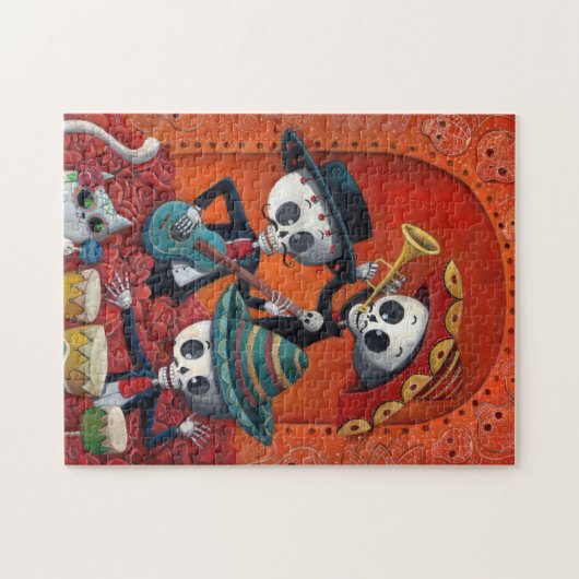 Mariachi-Trio Dia de Los Muertos Skeleton Puzzle (Horizontal)