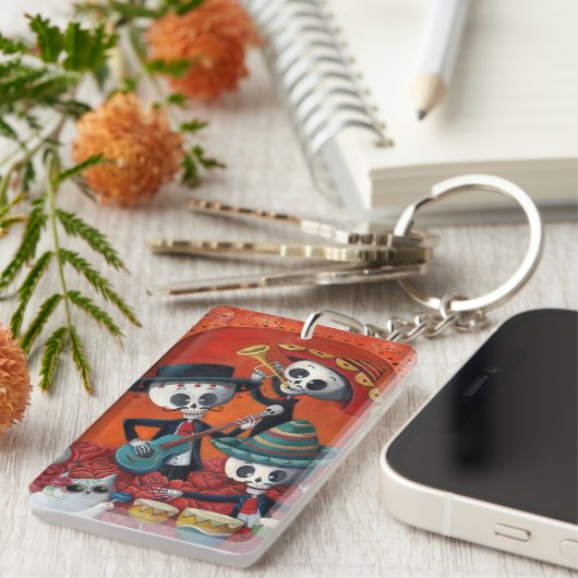 Mariachi-Trio Dia de Los Muertos Skeleton Schlüsselanhänger (Vorderseite rechts)