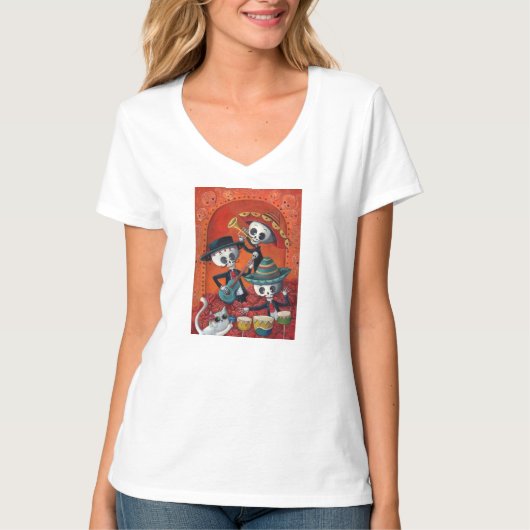 Mariachi-Trio Dia de Los Muertos Skeleton T-Shirt (Vorderseite)
