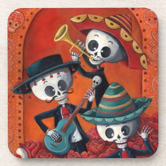 Mariachi-Trio Dia de Los Muertos Skeleton Untersetzer (Vorderseite)
