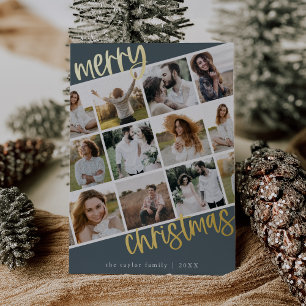 MARIAH Blue Gold Foil Fun Multi Foto Weihnachten Folien Feiertagskarte