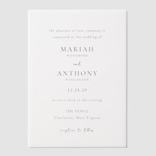 Mariah Minimal Elegant Wedding Pergament Einladungen (Vorderseite)