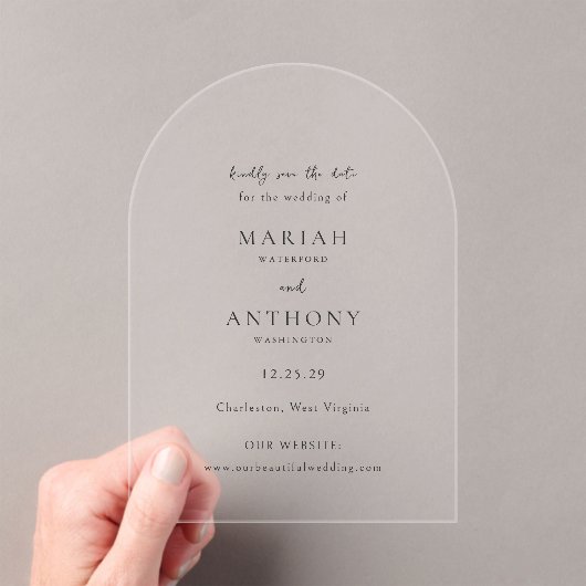 Mariah Minimal Elegant Wedding Save the Date Acryleinladungen (Insitu (Handheld))