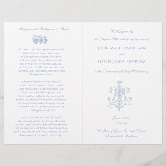 Marian Blue Cross Katholic Wedding Program (Vorderseite)