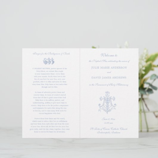 Marian Blue Cross Katholic Wedding Program (Stehend Vorderseite)