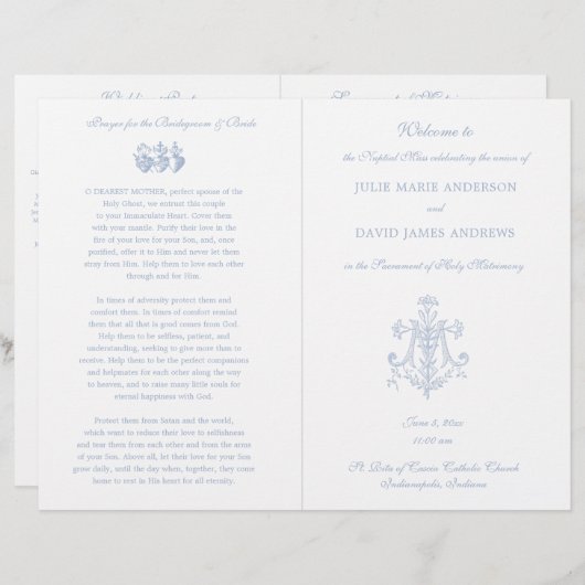 Marian Blue Cross Katholic Wedding Program (Vorne/Hinten)