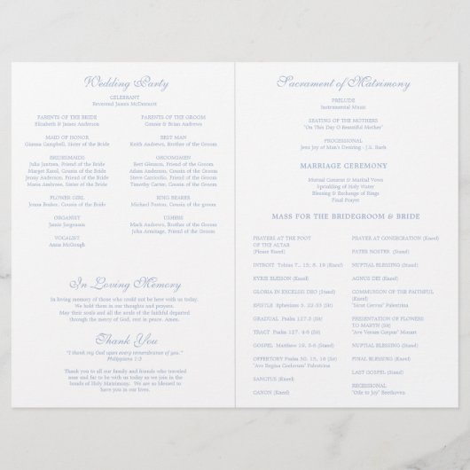 Marian Blue Cross Katholic Wedding Program (Rückseite)