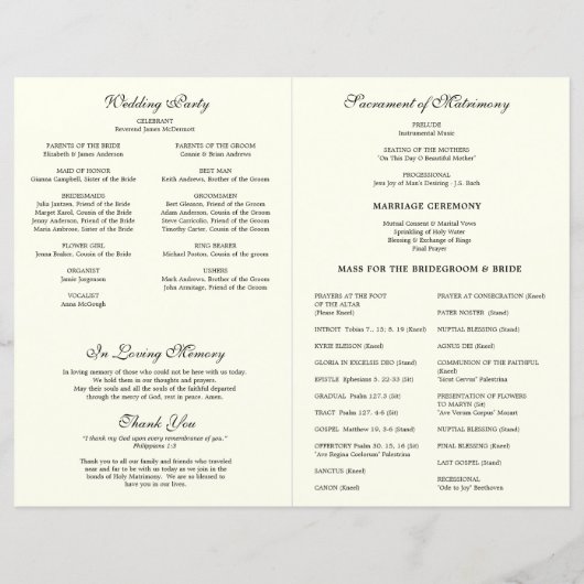 Marian Cross-Catholic Wedding Program (Rückseite)