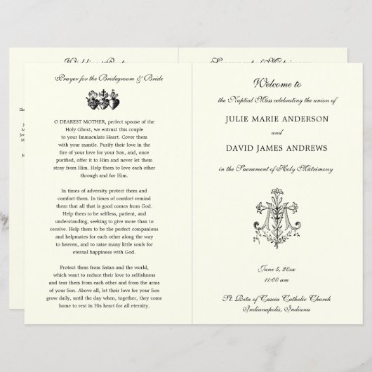 Marian Cross-Catholic Wedding Program (Vorne/Hinten)