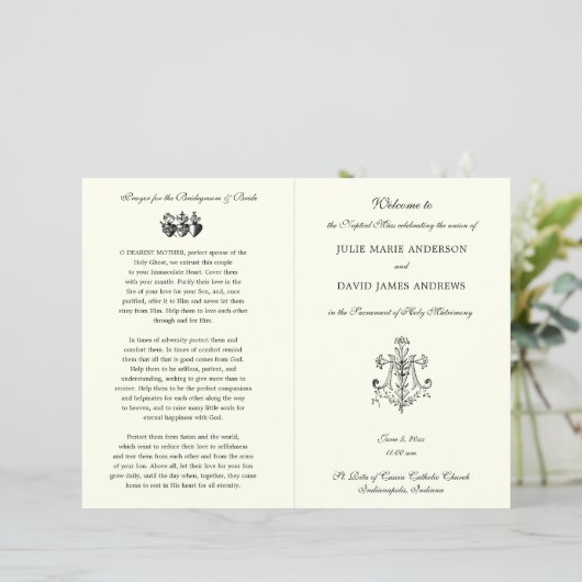 Marian Cross-Catholic Wedding Program (Stehend Vorderseite)