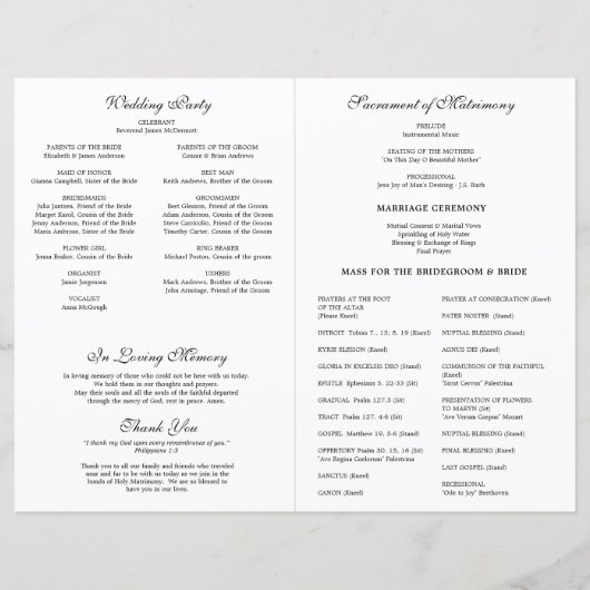 Marian Cross-Catholic Wedding Program (Rückseite)