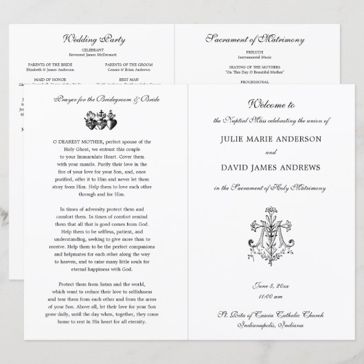 Marian Cross-Catholic Wedding Program (Vorne/Hinten)