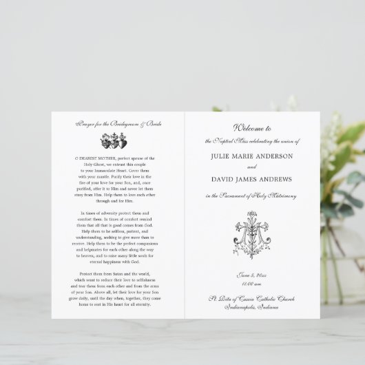 Marian Cross-Catholic Wedding Program (Stehend Vorderseite)