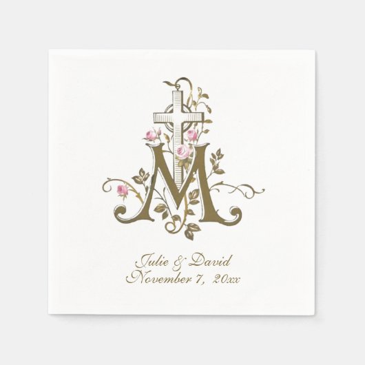 Marian Cross mit Rose Hochzeit Serviette (Vorderseite)