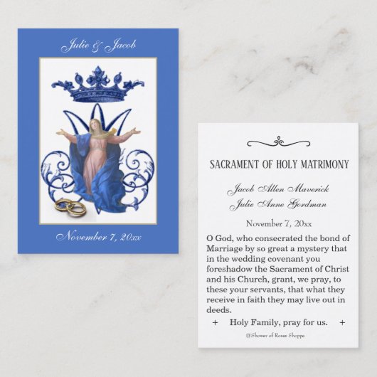 Marian Katholic Gastgeschenk Hochzeit Holy Card Visitenkarte (Vorne/Hinten)