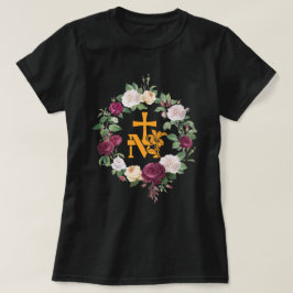 Marian Katholic M & Faith Cross Floral Religious T-Shirt