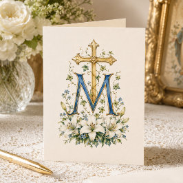 Marian Kreuz Blaues Blumenmuster Schriftzug Dankeskarte