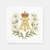 Marian Monogram Gold Crown White Lily Catholic Serviette (Vorderseite)
