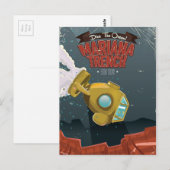 Marianas Trench Vintages Cartoon Reiseplakat. Postkarte (Vorne/Hinten)