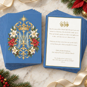 Marianisches Monogramm Florales Gemeinde-Weihnacht Feiertagskarte