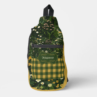 Marianne Dark Daisy Floral Kariert Crossbody Bag