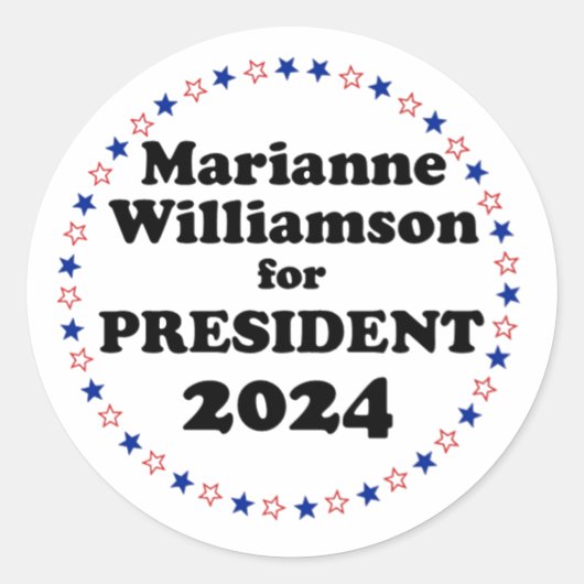 Marianne Williamson für Präsident 2024 Runder Aufkleber (Vorderseite)