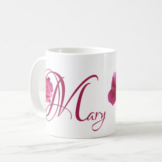 Marias Name Rosa Rosa Blume boho Kaffeetasse (Vorderseite Links)