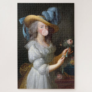 Marie Antoinette bläst ein rosa Kaugummi Puzzle