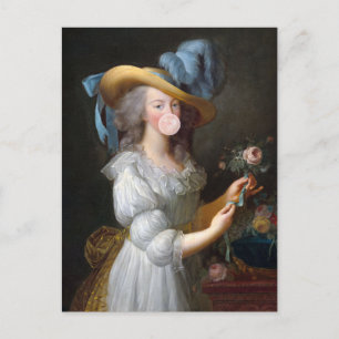 Marie Antoinette bläst einen rosa Kaugummiballon Postkarte