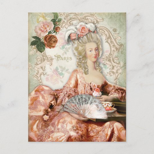 Marie Antoinette Cup Cake Tee Rose Postkarte (Vorderseite)