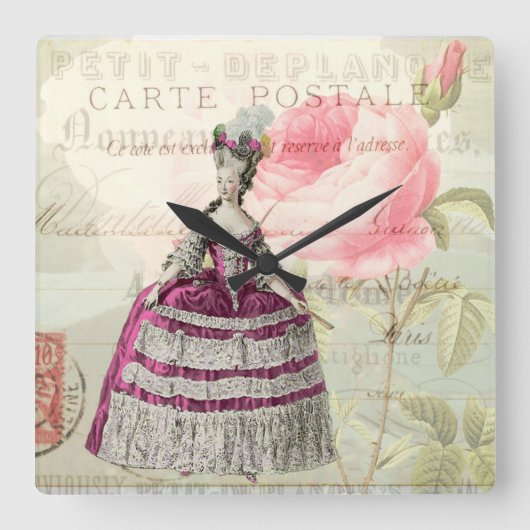 Marie Antoinette French Accent Wall Clock Quadratische Wanduhr (Vorderseite)