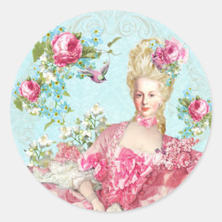 Marie Antoinette,French,Paris,pink,roses,portrait Runder Aufkleber
