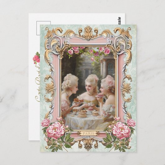 Marie Antoinette,French,Paris,tea,cake,rose ポストカード Postkarte (Vorne/Hinten)