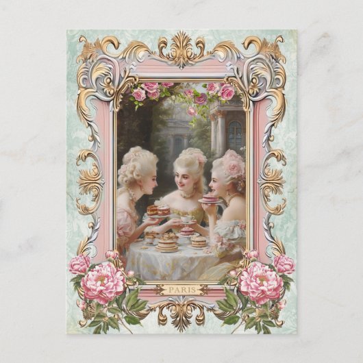Marie Antoinette,French,Paris,tea,cake,rose ポストカード Postkarte (Vorderseite)