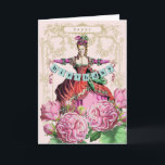 Marie Antoinette Geburtstag Karte<br><div class="desc">Eine herrliche Karte,  die Marie Antoinette hält eine Geburtstagsfahne kennzeichnet. Schöne Blumen füllen den Vordergrund. Genommen von einem Modegeck des 18. Jahrhunderts.</div>