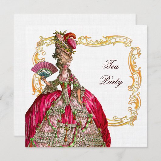 Marie-Antoinette-Gold-Rahmen Einladung (Vorne/Hinten)