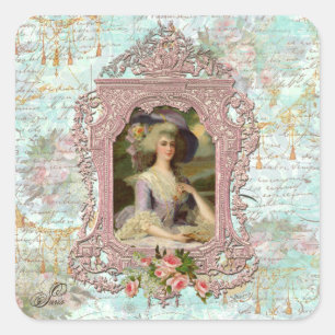 Marie Antoinette im rosa Rahmen Quadratischer Aufkleber
