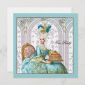 Marie Antoinette in Aqua mit Kuchen Einladung (Vorne/Hinten)