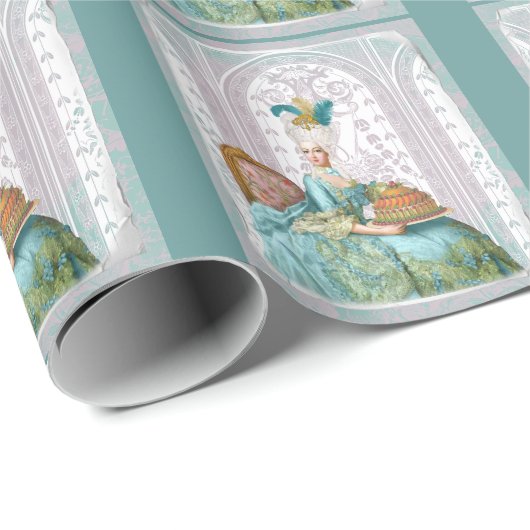Marie Antoinette in Aqua mit Kuchen Geschenkpapier (Rolleneckpunkt)